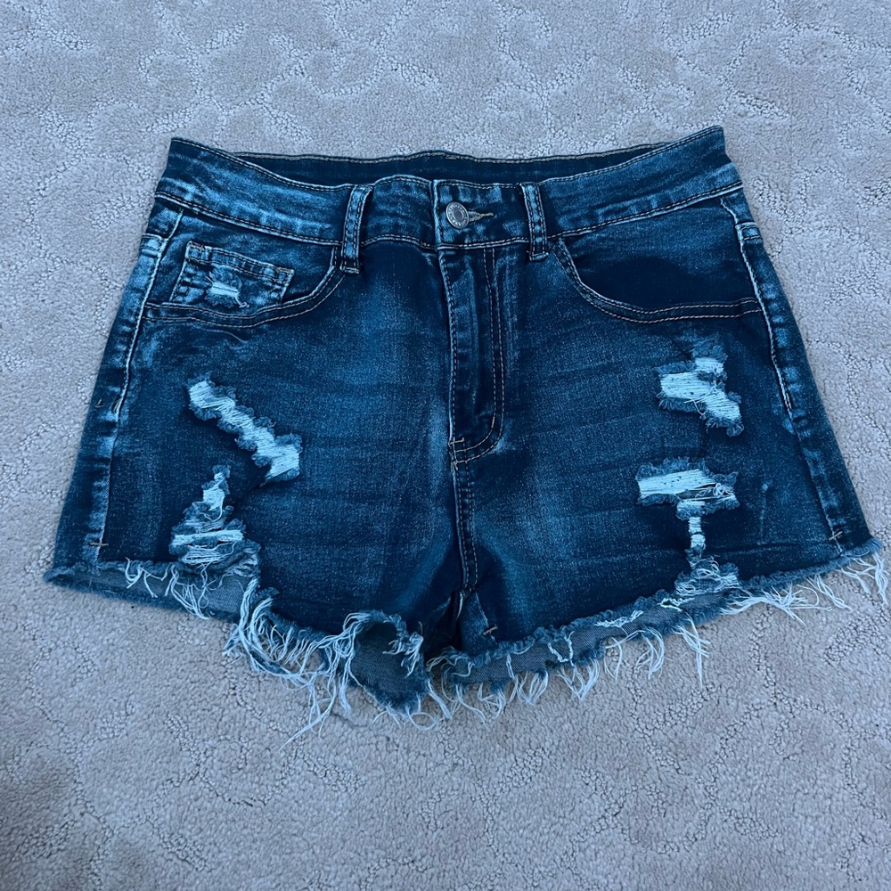 dark blue denim shorts